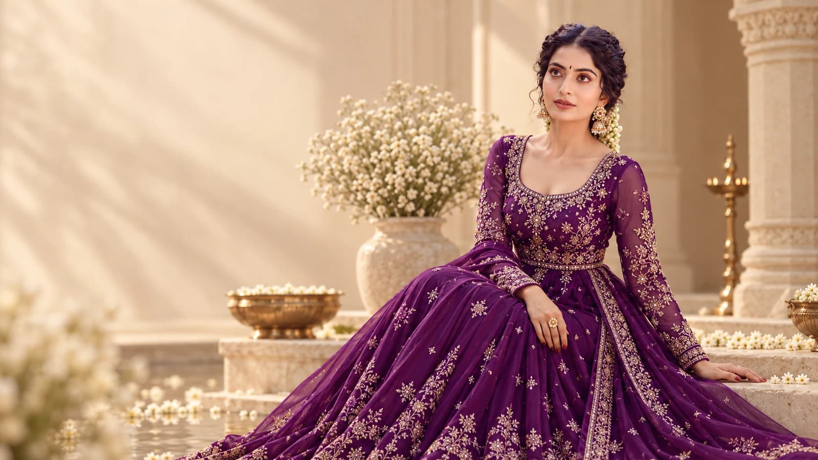 Ananya in a royal purple HIDI occasion dress
