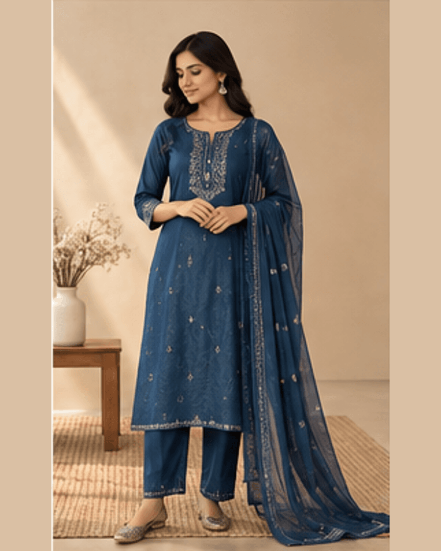 Mahira Indigo Kurta Set front view
