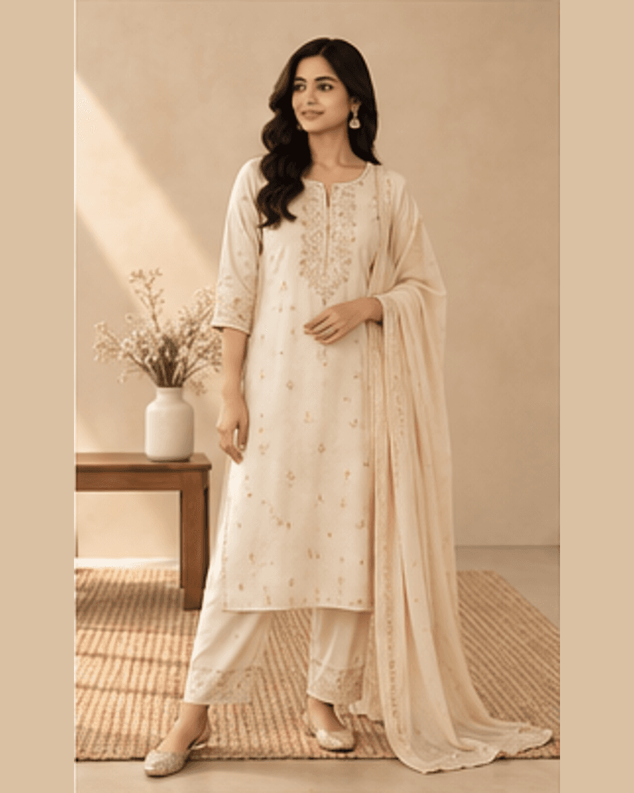 Sana Sand Kurta Set front view