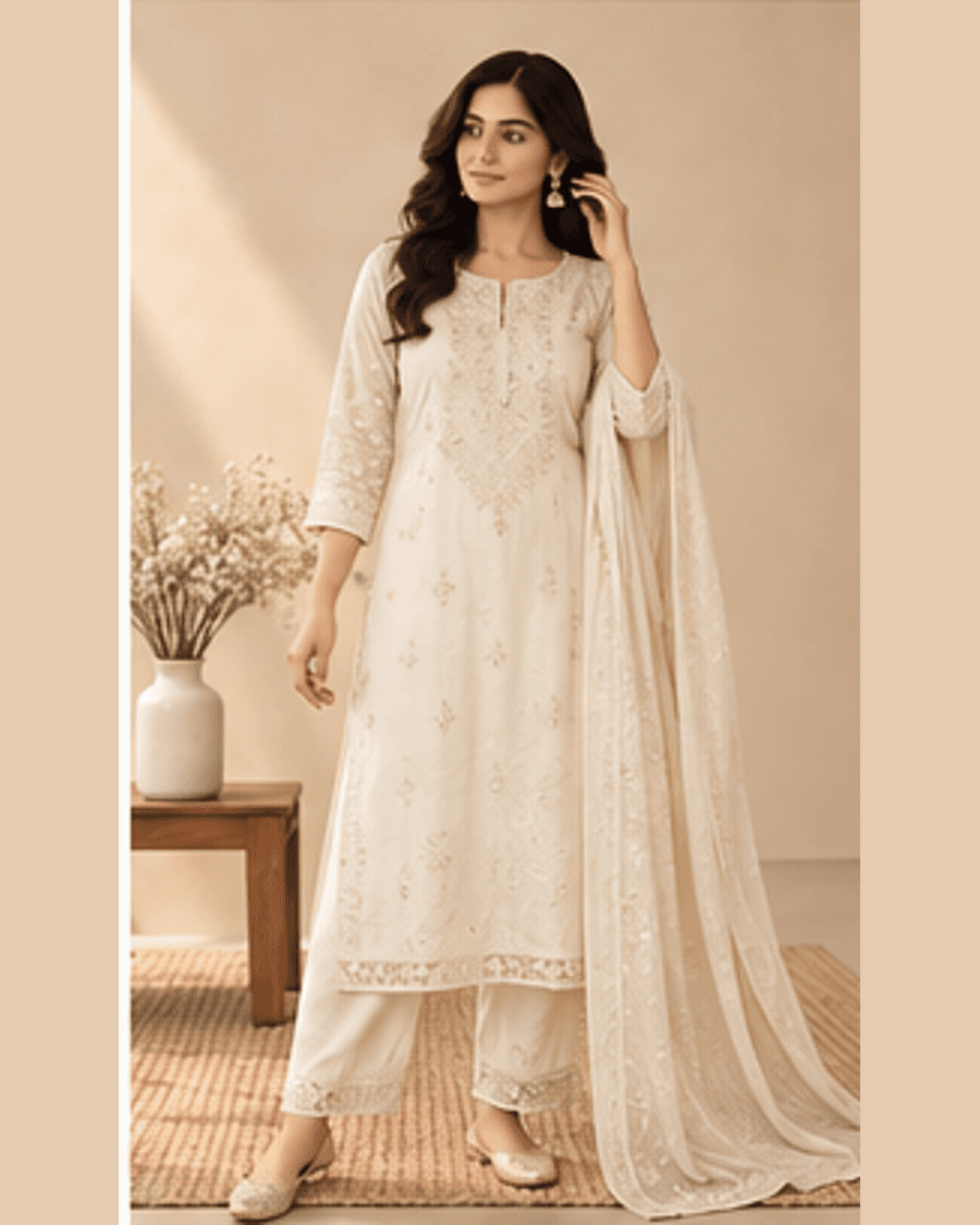 Anika Ivory Embroidered Set front view