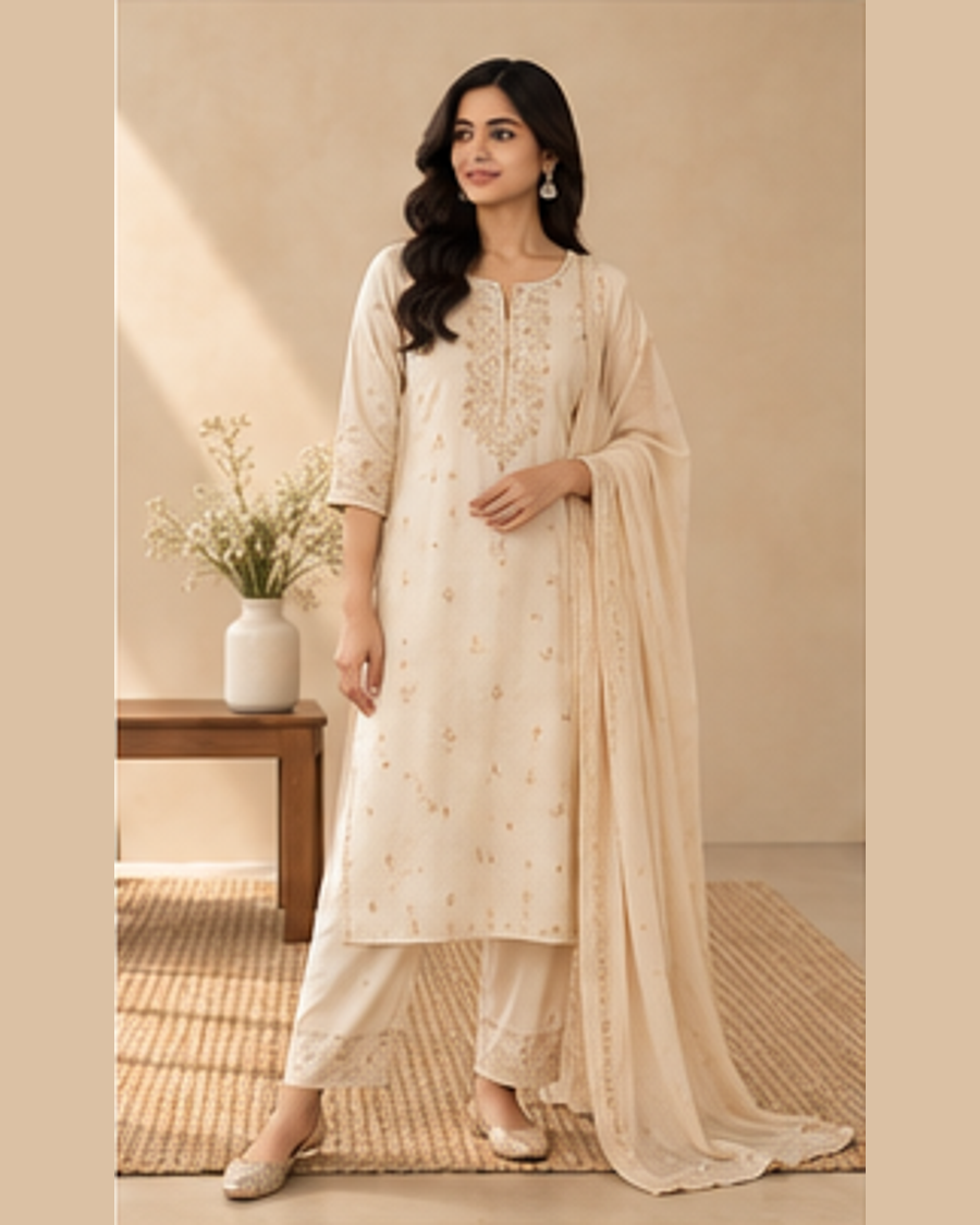 Sana Sand Kurta Set front view