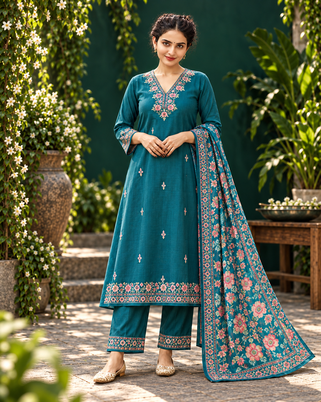 HIDI Riya teal Kurtha Set photo 1