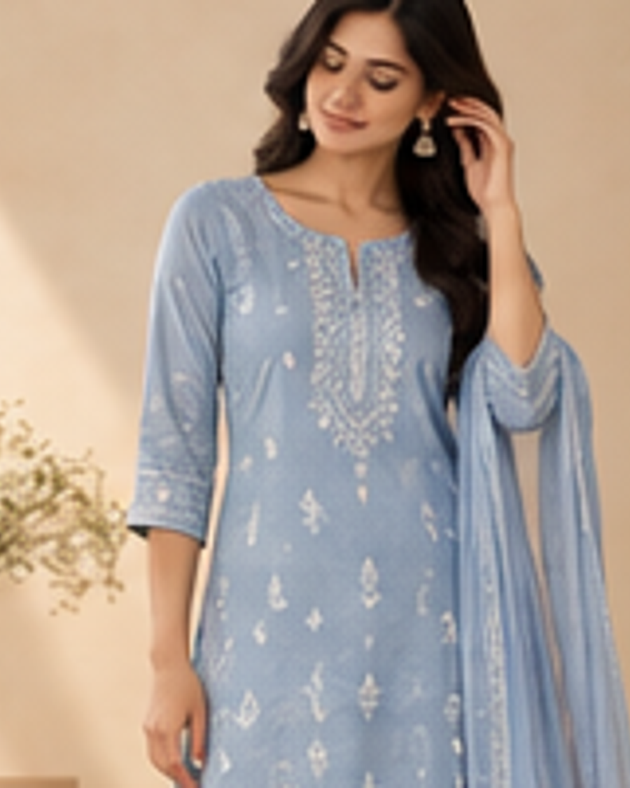 Diya Blue Everyday Kurta fabric and detail view