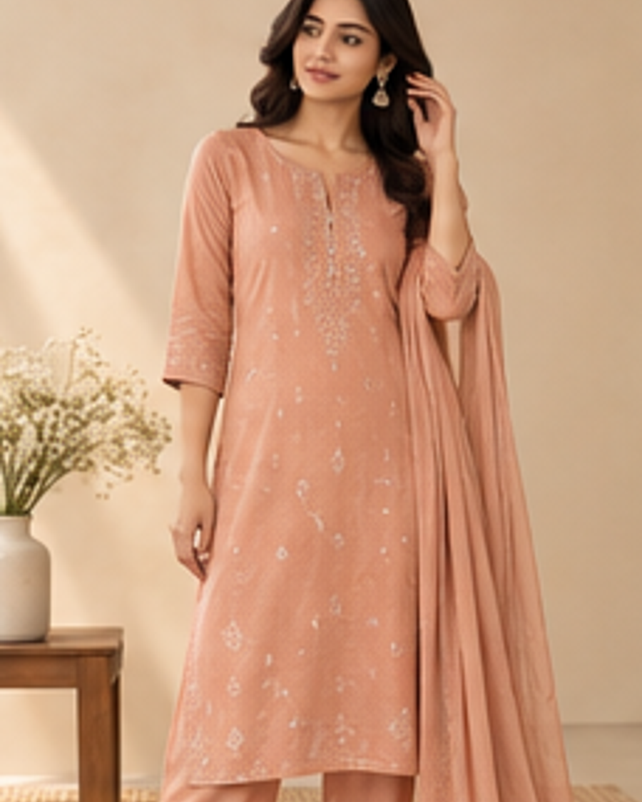 Myra Peach Comfort Kurta Set alternate view