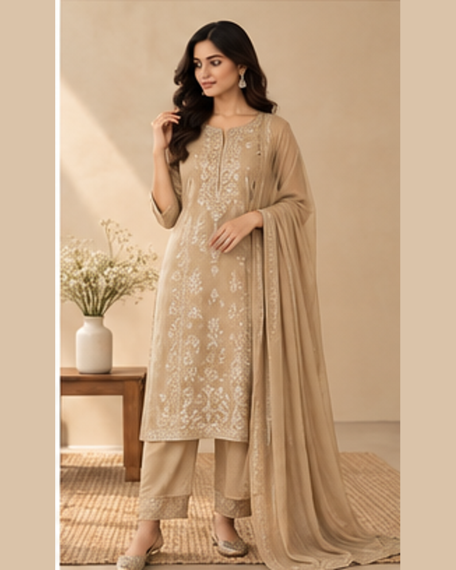 Meher Gold Beige Occasion Set front view