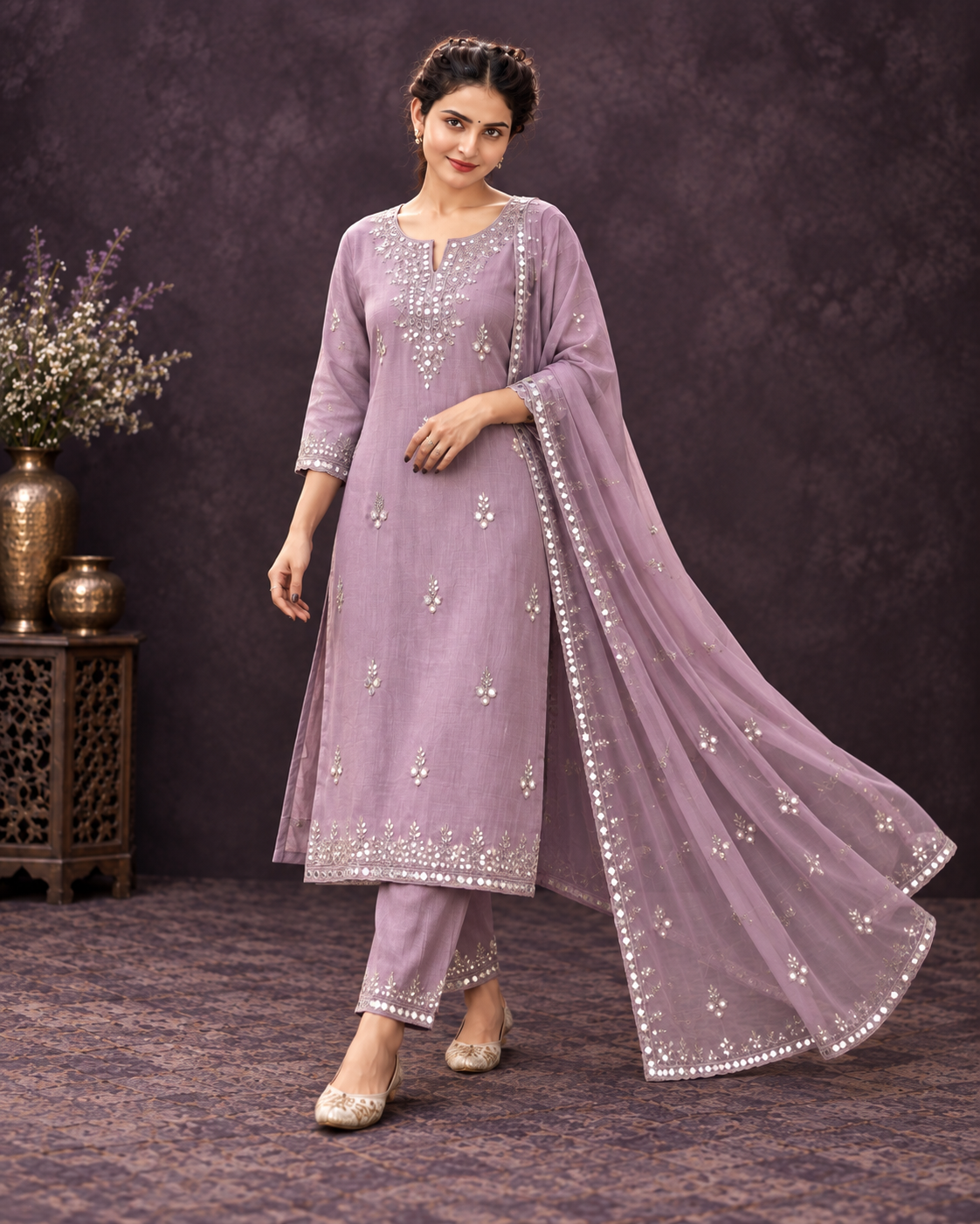HIDI Anarkali Kurta Grey set photo 3
